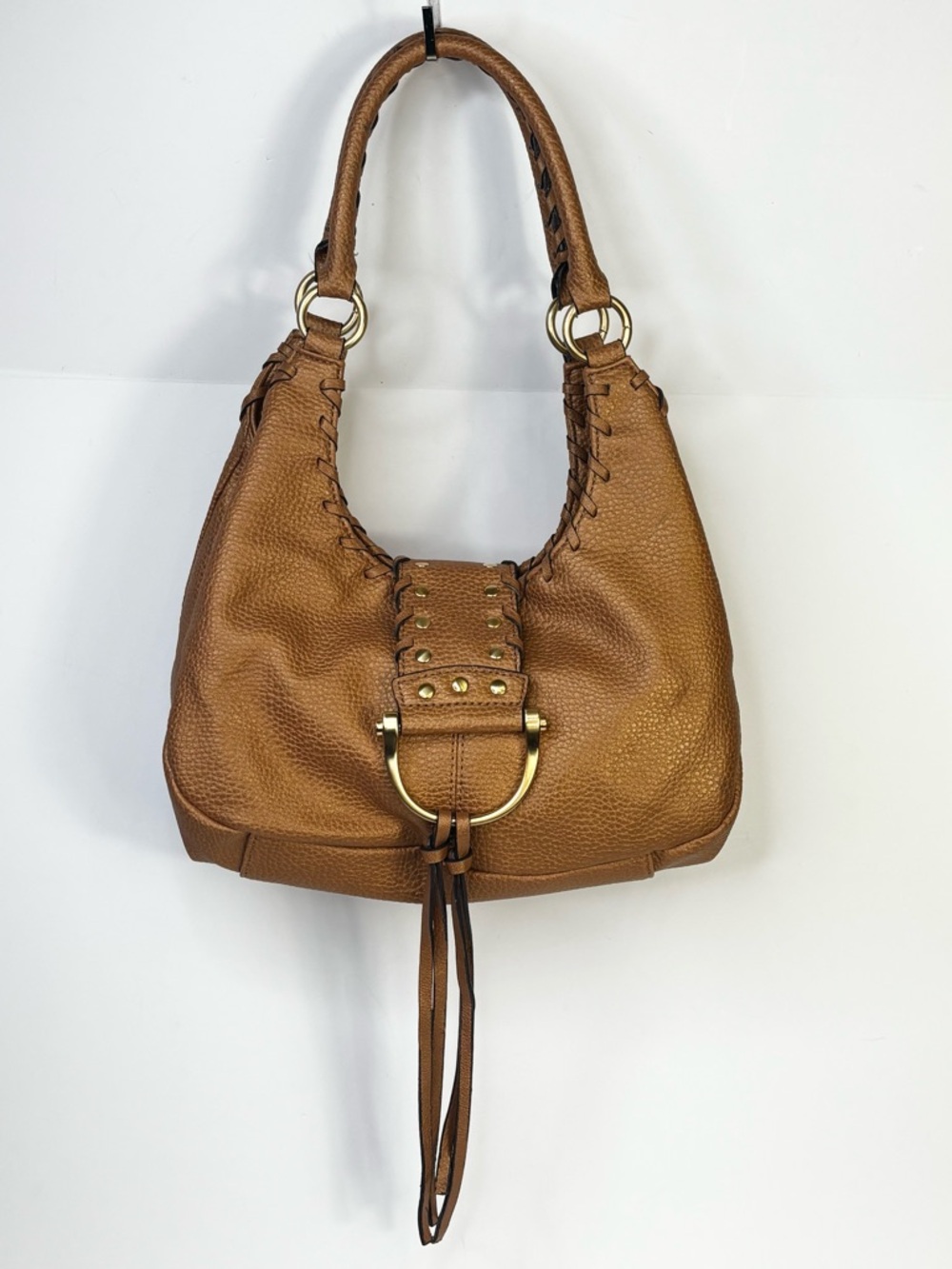 Fringe Gold and Brown Hobo Bag with Ring Accent